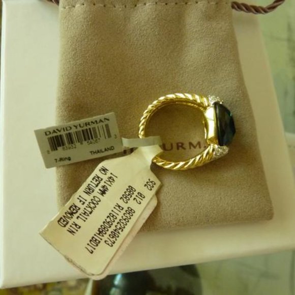 David Yurman Color Classics 18K Gold & Blue Topaz Ring with Diamond Accents NEW - Picture 10 of 15